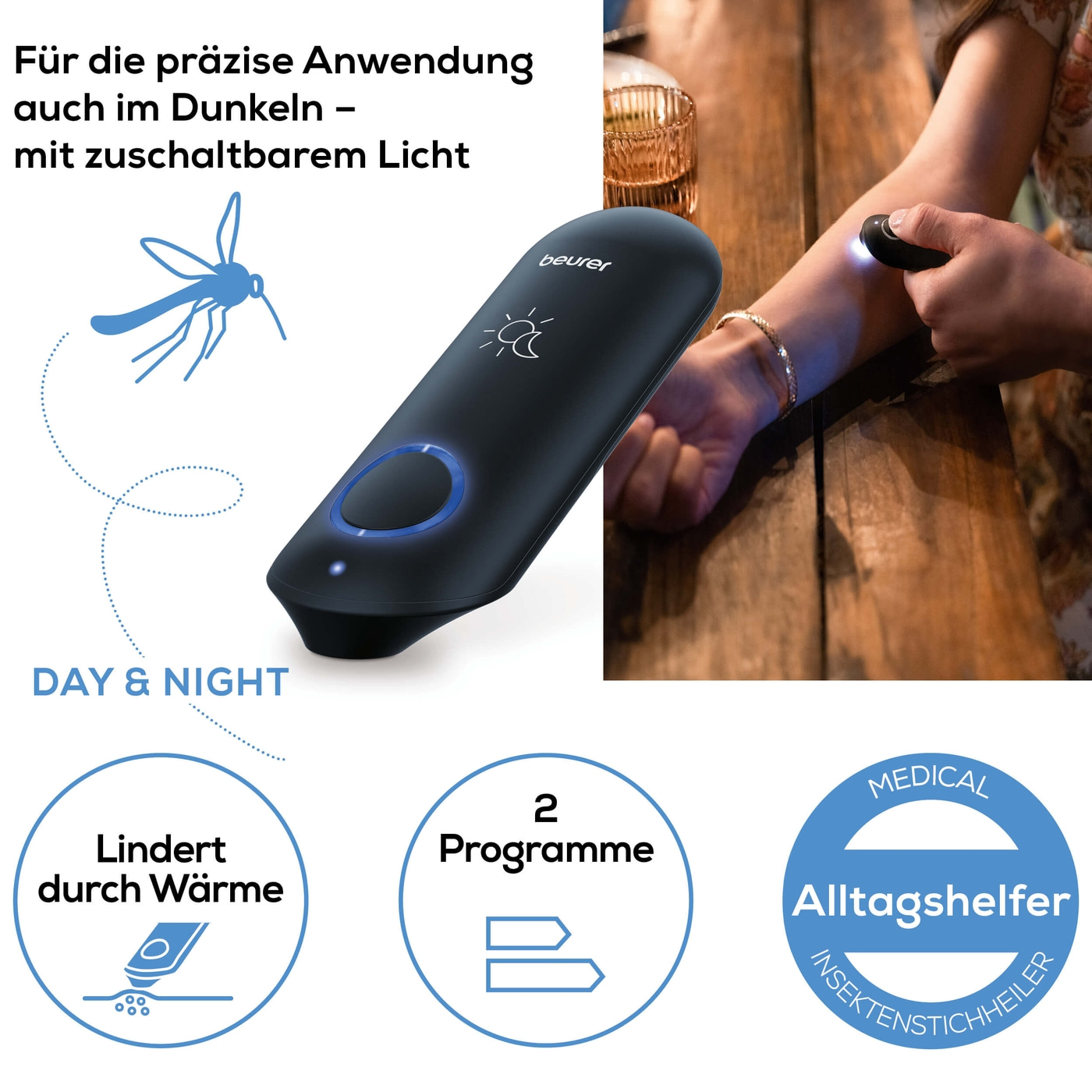 Beurer Insektenstichheiler BR 90-Insektenstichheiler zur Behandlung von Insektenstichen & -bissen mit praktischem Licht