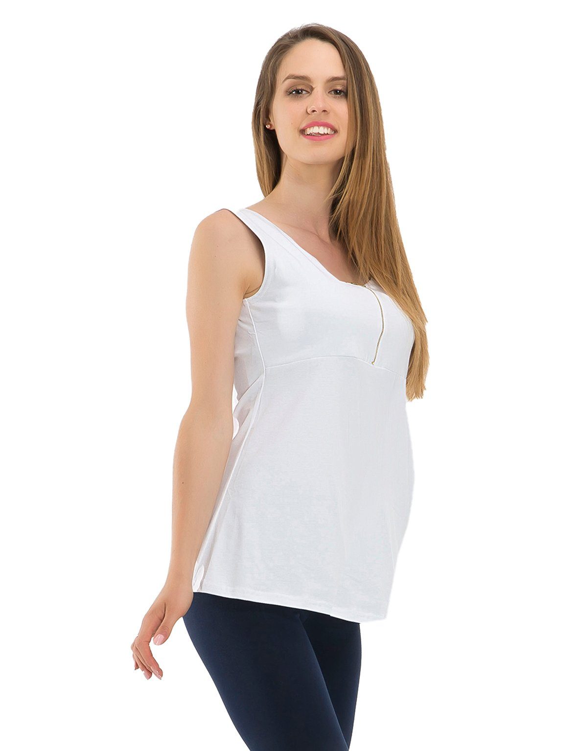 F&K-Mode Umstandsshirt Umstand Shirt Ärmellos Top Reißverschluss Bauch Reißverschluss