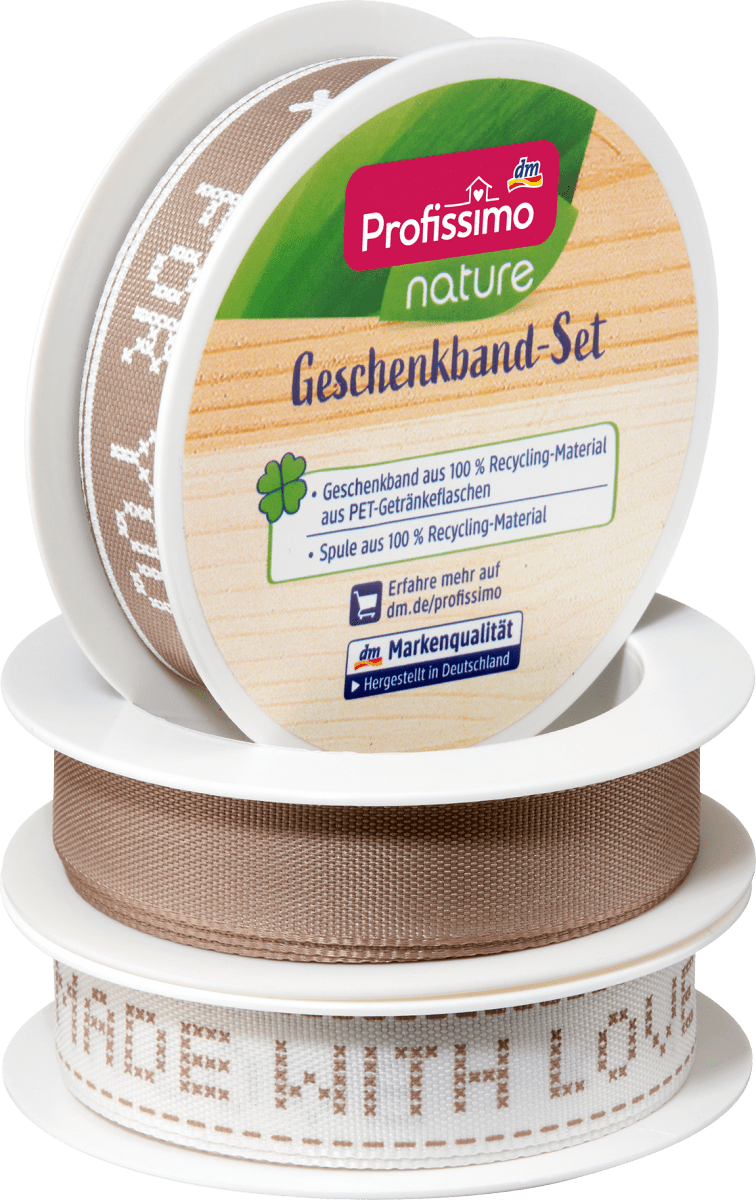 Geschenkband beige mit Schrift, 9 m