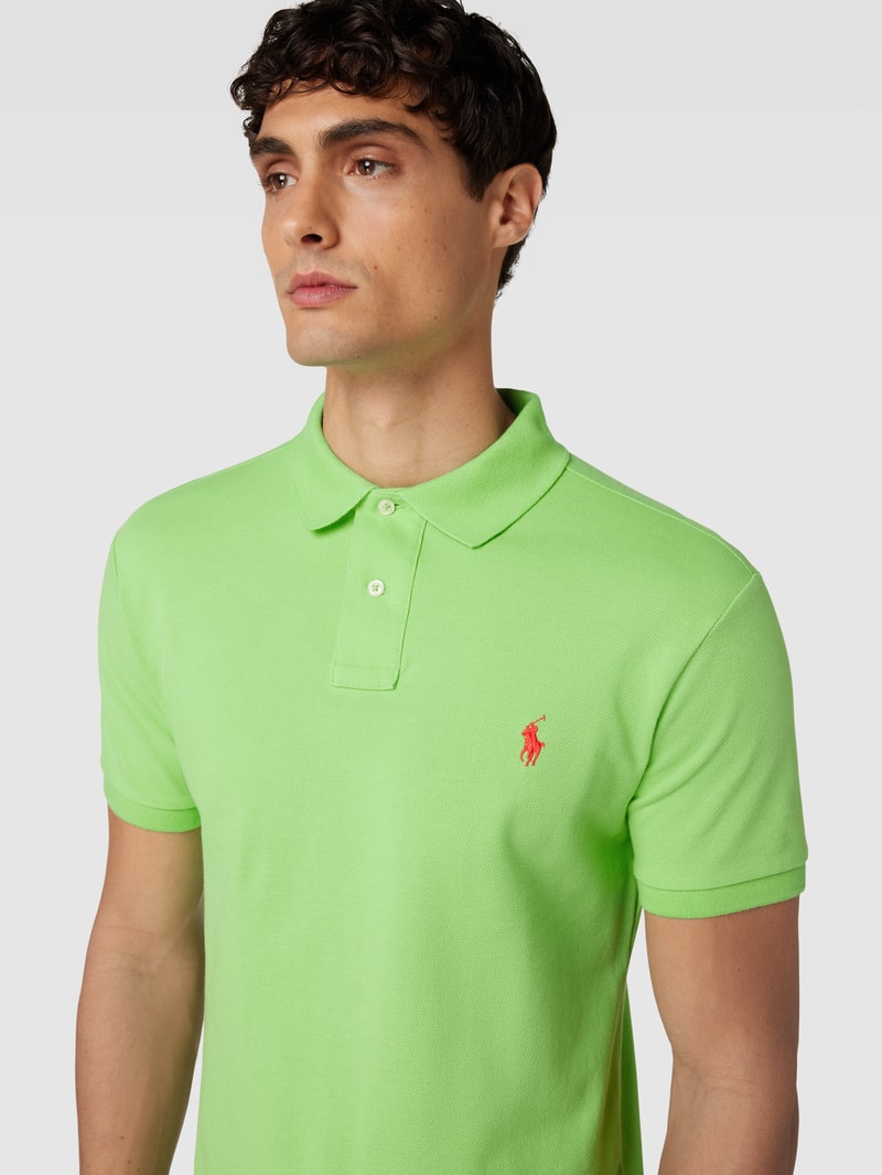 Poloshirt mit Logo-Stitching Modell 'BASIC' in hellgrün