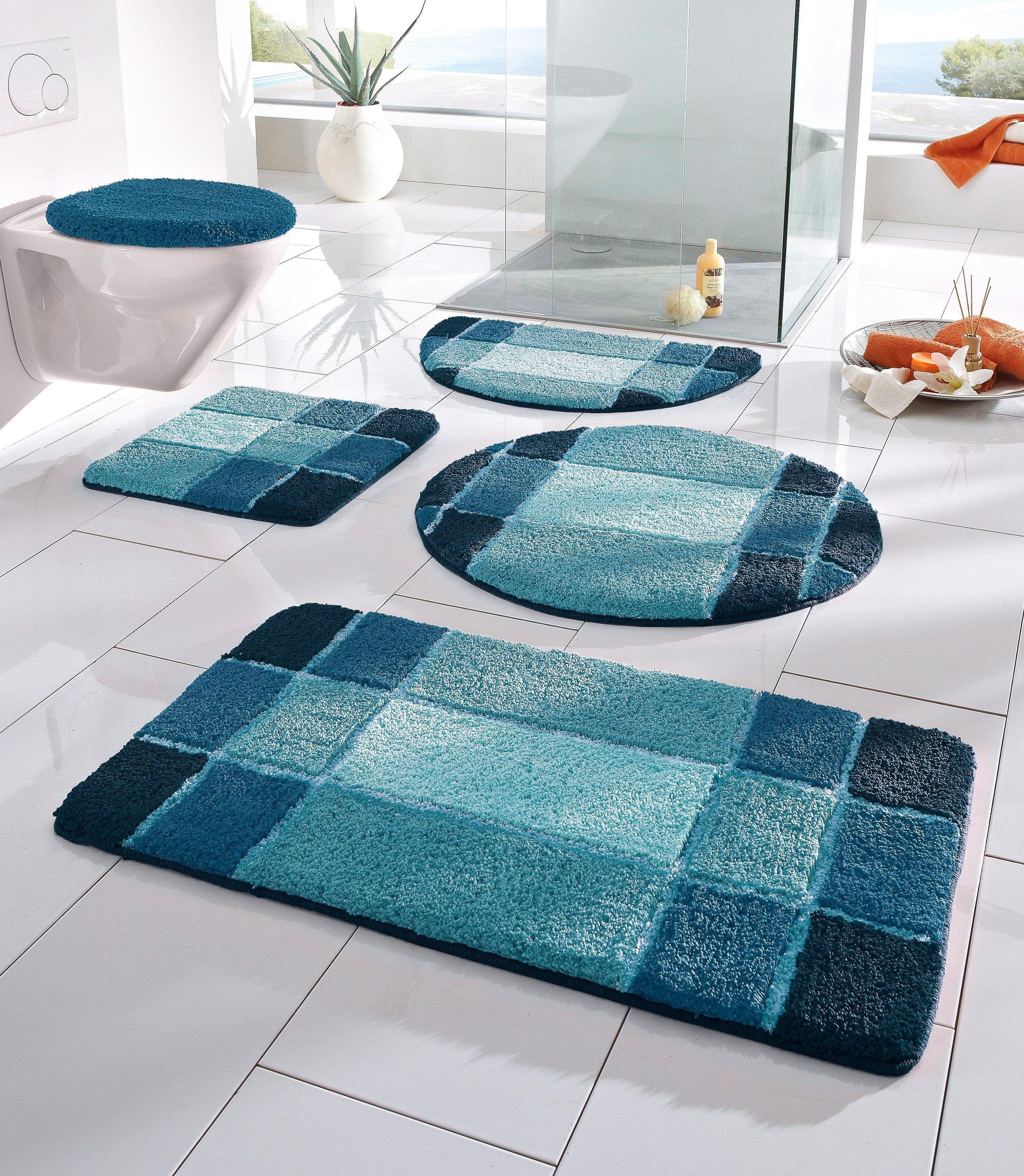 Badematte Pia my home, Höhe 20 mm, rutschhemmend beschichtet, fußbodenheizungsgeeignet, schnell trocknend, strapazierfähig, Polyester, rechteckig, Badteppich, karierte Badematten, rechteckig, rund & als 3-tlg. Set