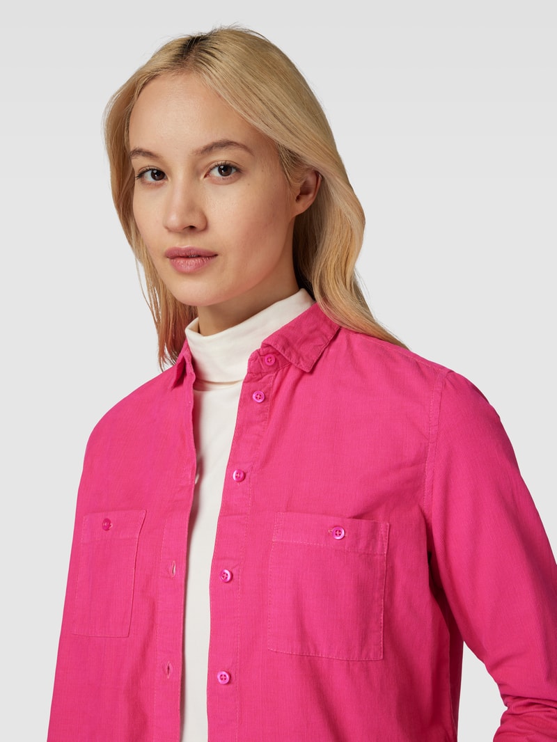 Hemdbluse in Cord-Optik mit Brusttaschen in fuchsia