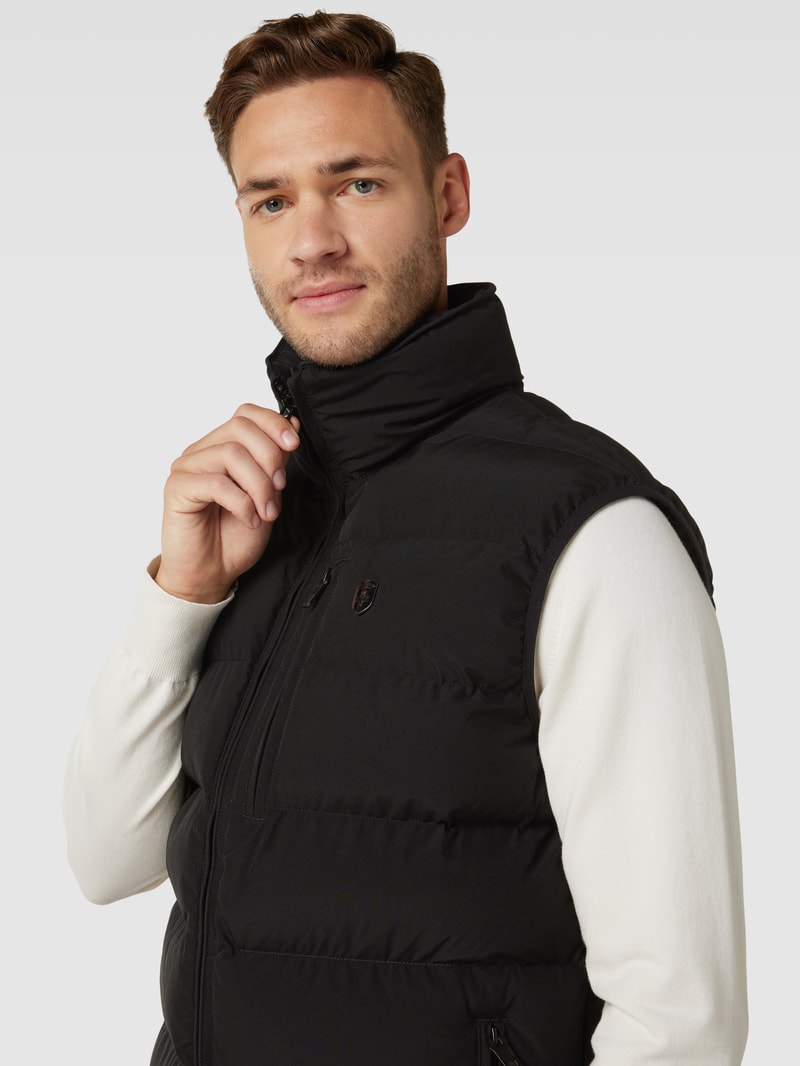 Steppweste mit Label-Applikation in schwarz