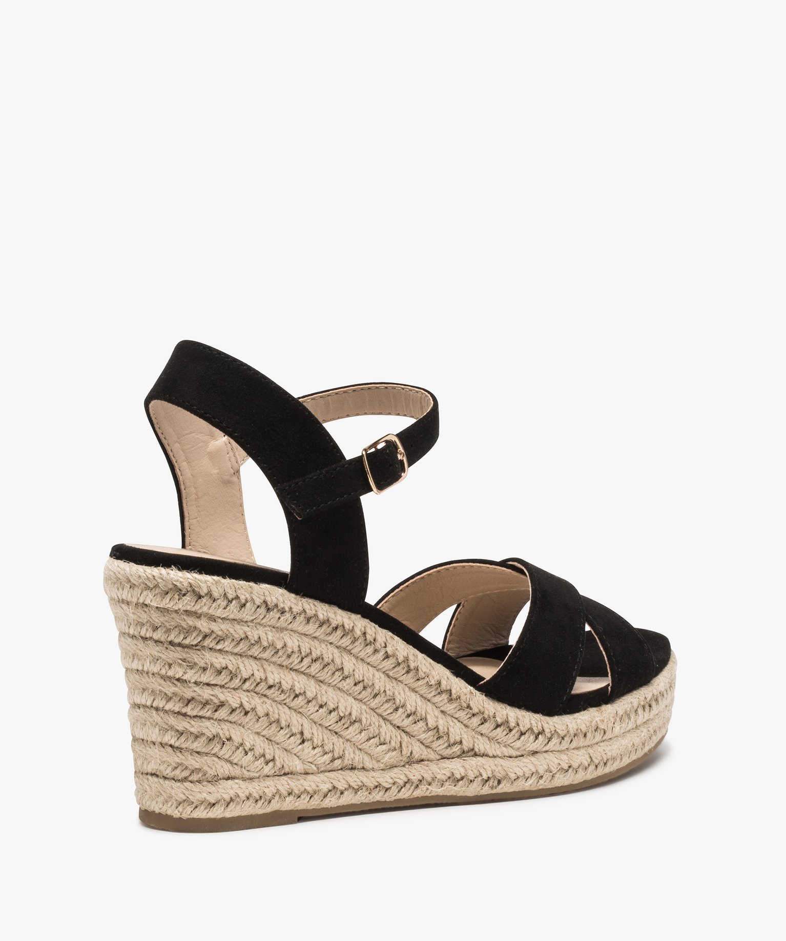 Sandales femme à talon compensé et brides unies noir | GEMO