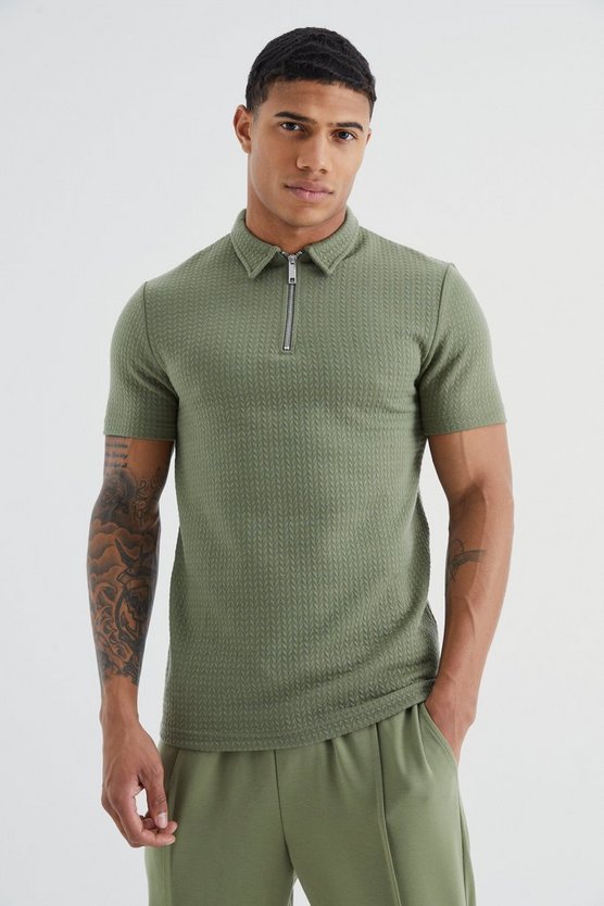 Kurzärmliges strukturiertes Muscle-Poloshirt