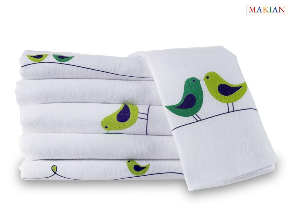 Makian Moltonwindeln, 6er Set, Design Vögel/weiß, 80x80cm