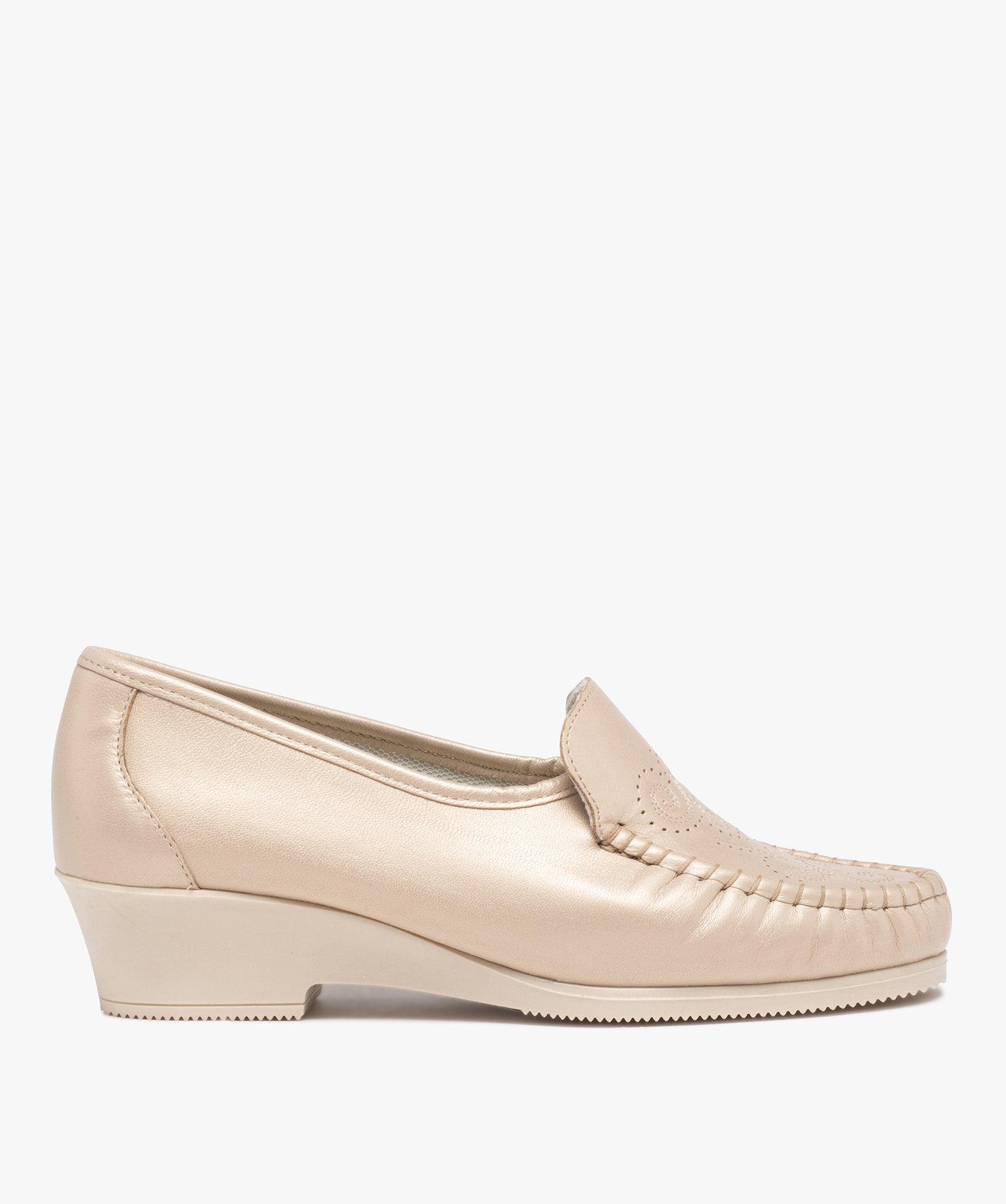 Mocassins femme confort unis dessus en cuir souple beige | GEMO