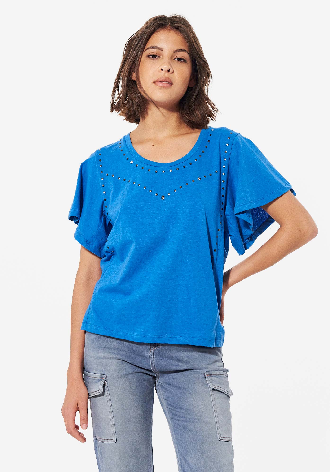 KARVI  T-shirt bleu loose Femme