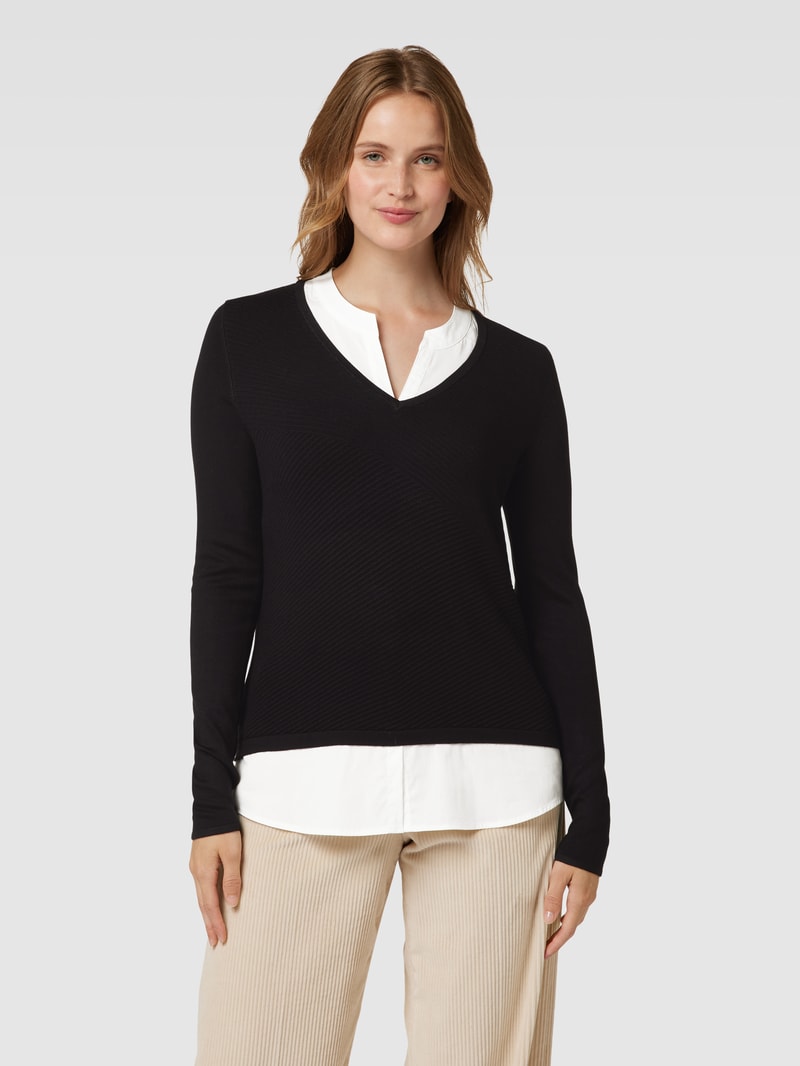Strickpullover im Double-Layer-Look in schwarz