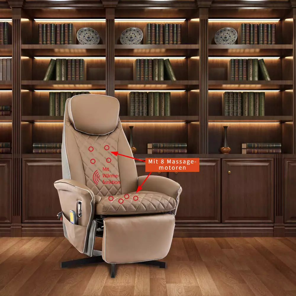 Happy Home Happy Home Elektrischer Massagesessel Relaxsessel HWP09-HBR hellbraun Lederoptik
