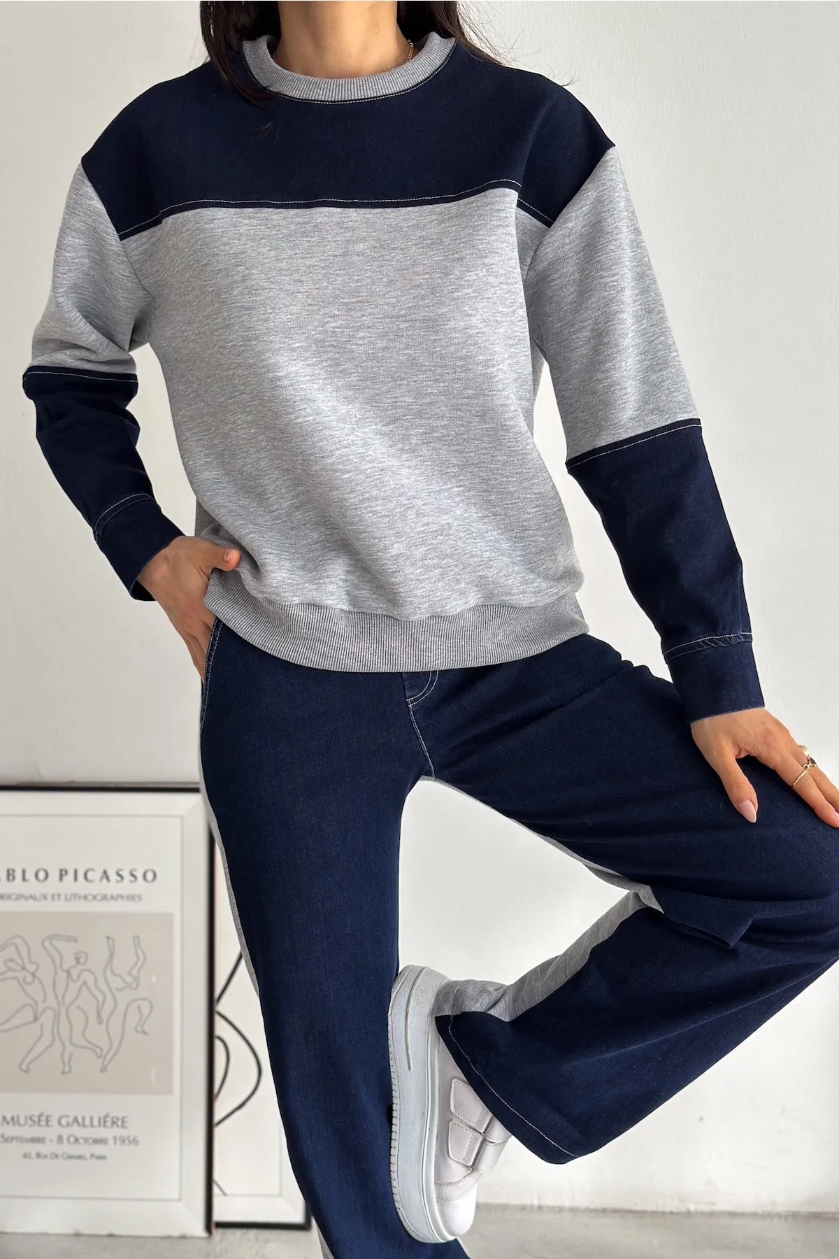 FEMELLE  Set aus Oberteil und Hose aus Denim mit elastischem Bund