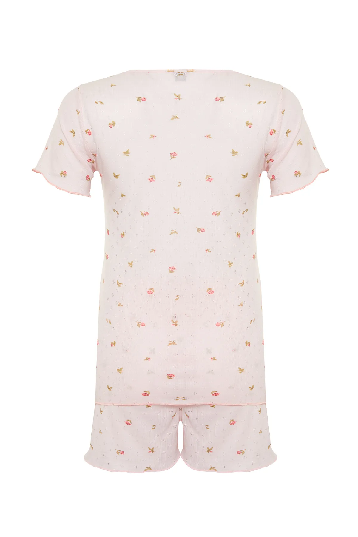 Trendyol Collection  Rosa florales Pointel-Pyjama-Set mit Lochmuster und Lochmuster THMSS24PT00034