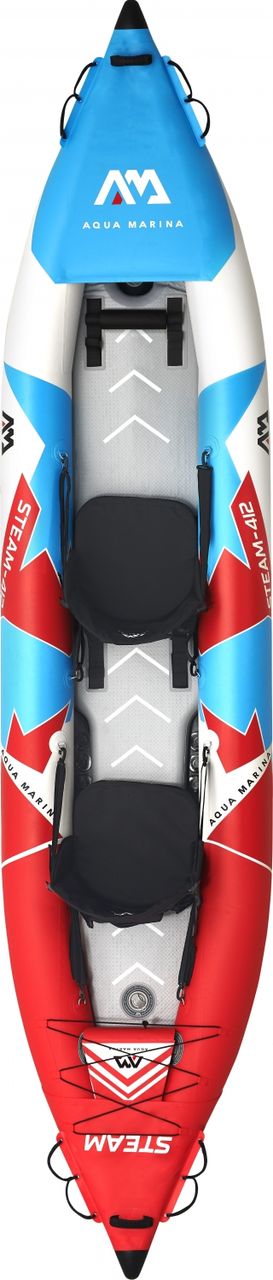 PureHaven Aqua Marina Kajak 412x83 cm für 2 Personen mit Luftsitz verstellbarer Lehne Transporttasche Reparaturset und Handpumpe strapazierfähig Blau/Weiß/Rot