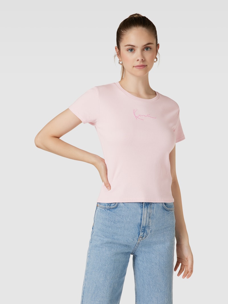 T-Shirt mit Label-Stitching in pink