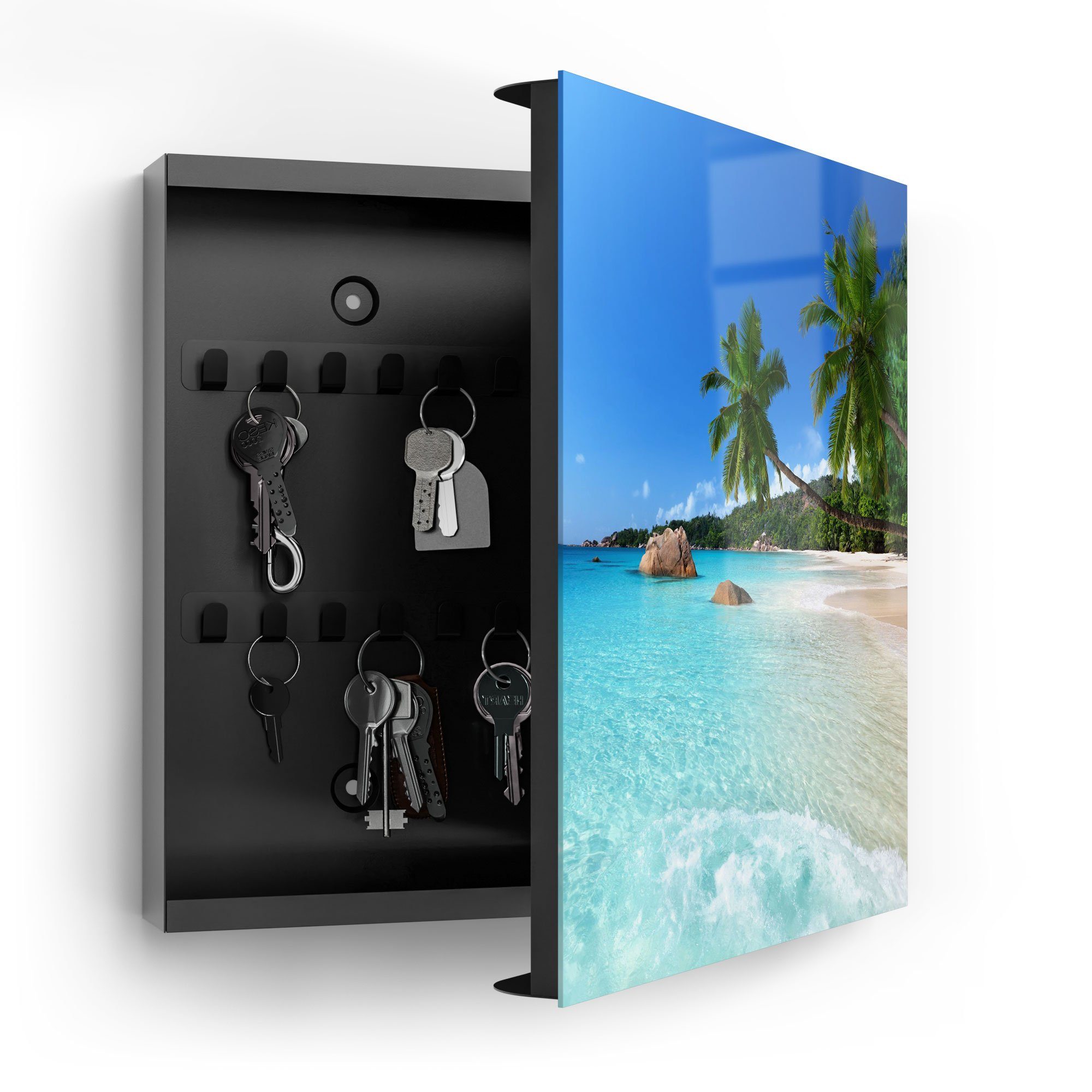 DEQORI Schlüsselkasten 'Bilderbuchstrand', Glas Schlüsselbox modern magnetisch beschreibbar