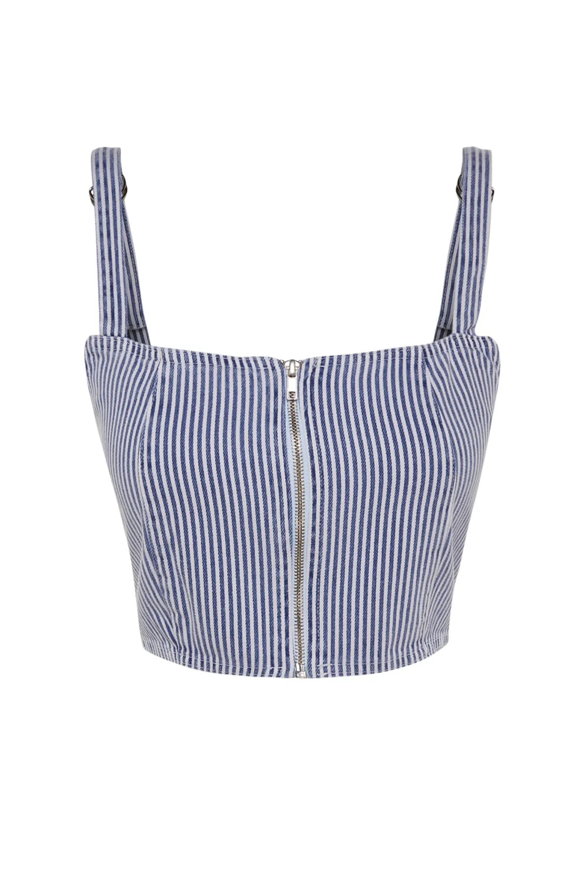 Trendyol Collection  Mehrfarbiges, bedrucktes Denim-Bustier mit Reißverschluss und detailliertem Reißverschluss TWOSS23BS00009
