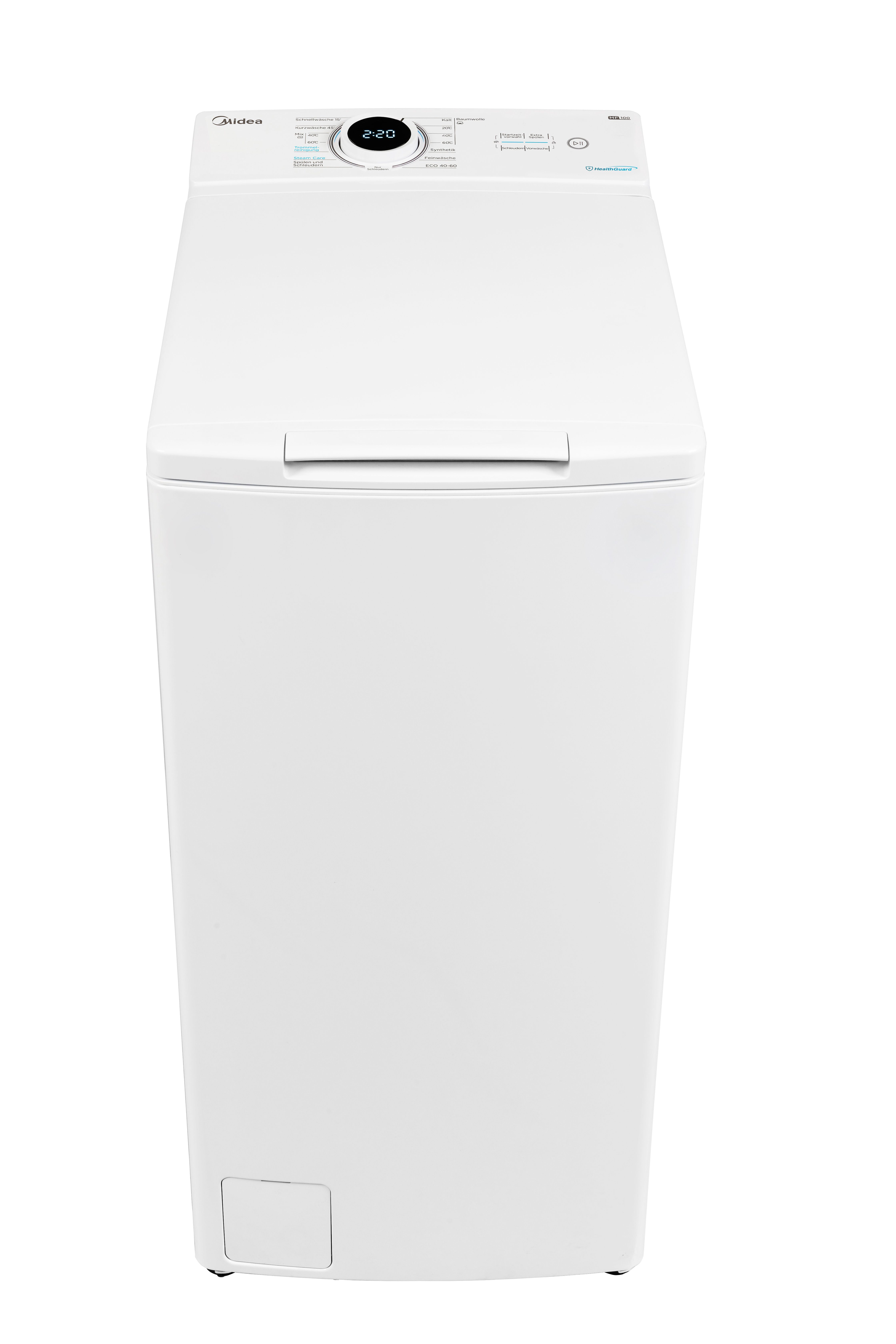 Midea Waschmaschine Toplader MF10ET80B, 8 kg, 1300 U/min, Soft Opener, XL-Tür, Dampffunktion, Kurz 15'&45'