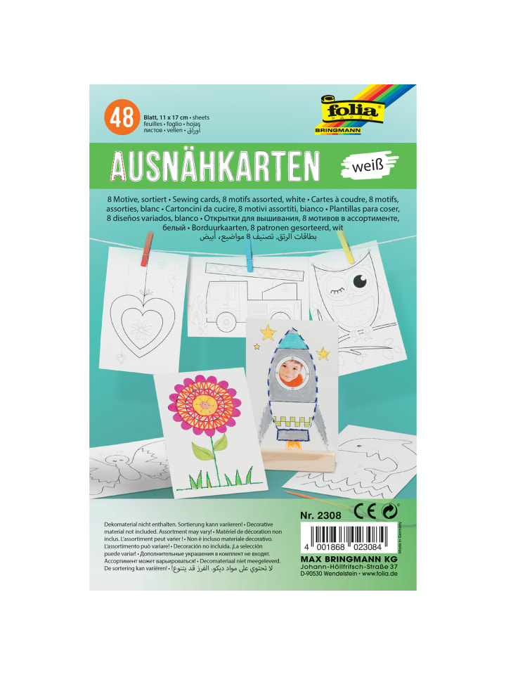 folia PAPER Ausnähkarten 300 g/m², 11 x 17 cm, 8 Motive in weiß günstig kaufen onesize