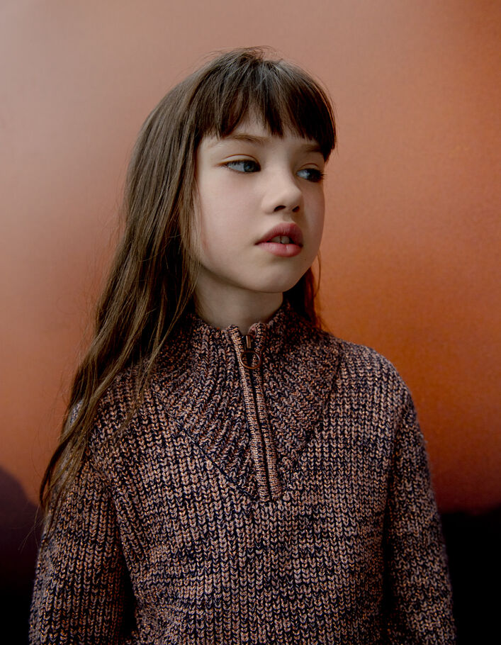 Pull rose cuivré tricot lurex col camionneur fille