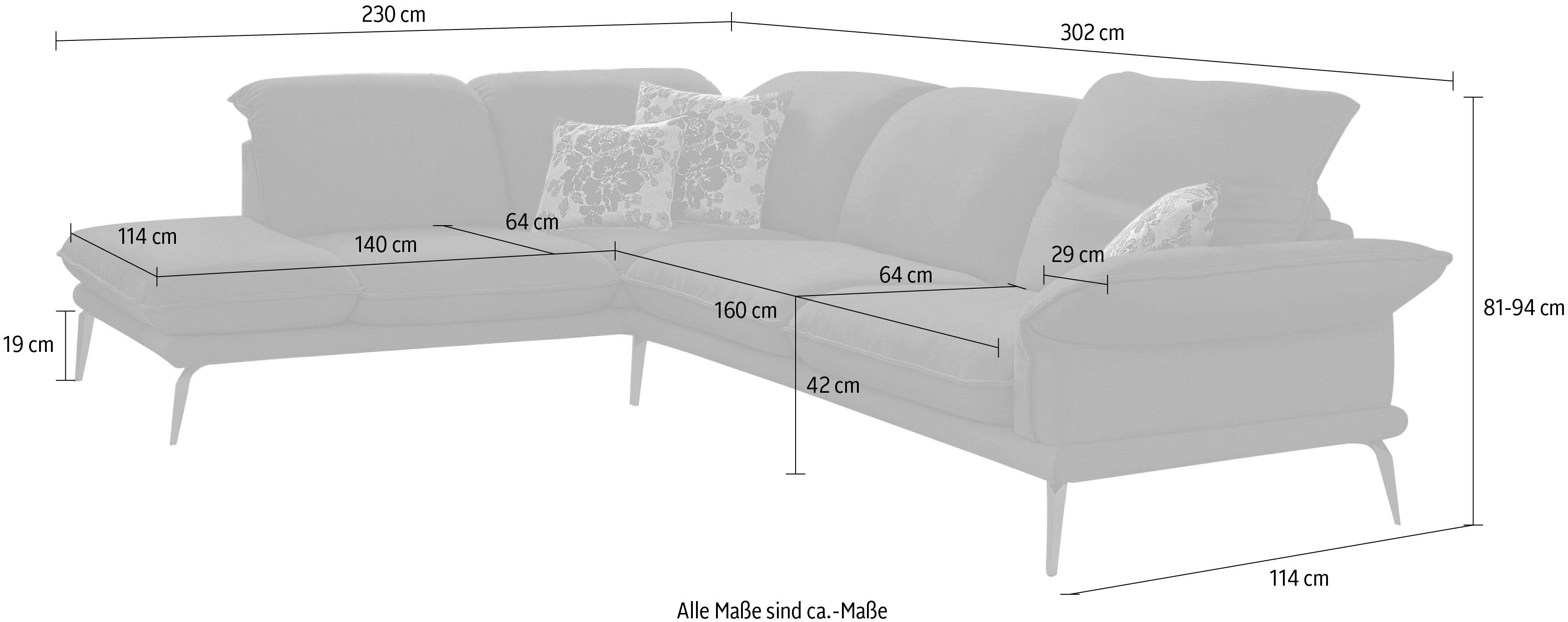 W.SCHILLIG Ecksofa sherry, Kopfstützenverstellung, Winkelfüße in Chrom glänzend, Breite 302 cm