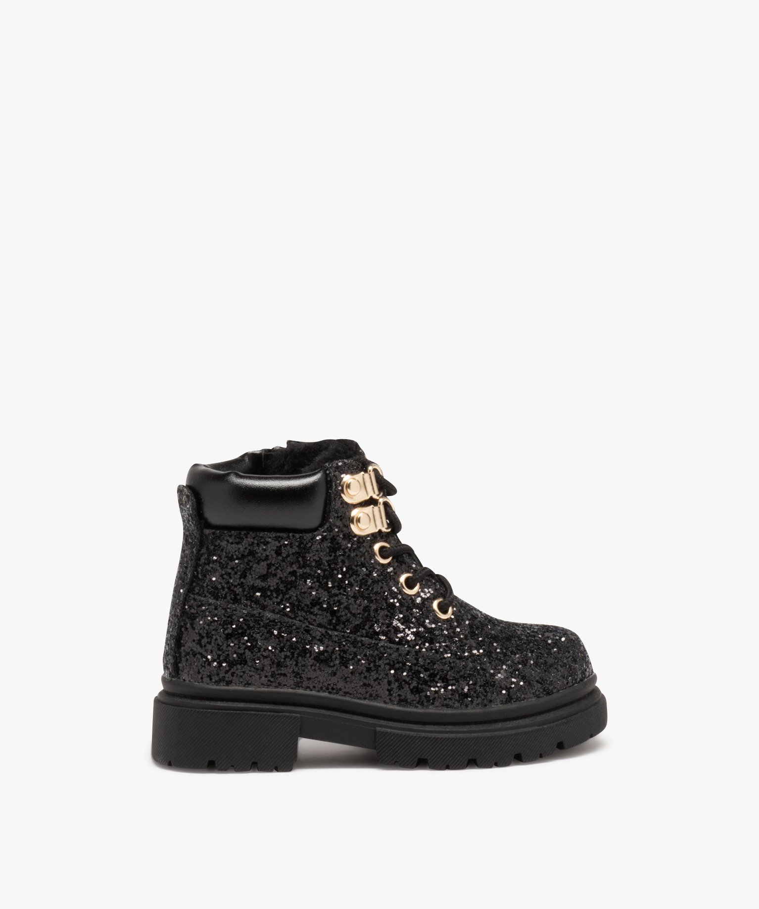 Boots fille fourrées dessus à strass noir | GEMO