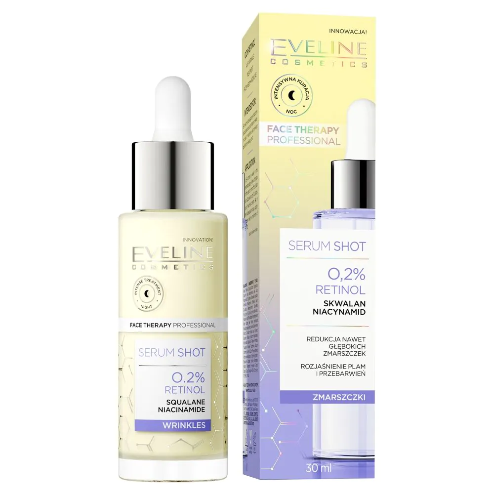 „Eveline Serum Shot“ raukšlių šalinimo priemonė su 0,2 % retinolio veidui, kaklui ir dekoltė sričiai