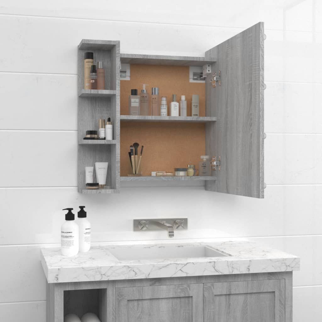 vidaXL Badezimmerspiegelschrank Spiegelschrank mit LED Grau Sonoma 70x16,5x60 cm (1-St)