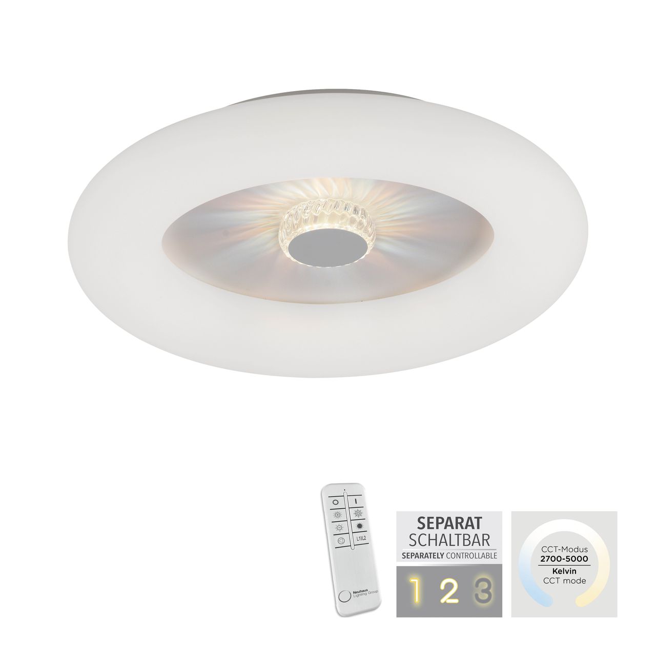 JUST LIGHT LeuchtenDirekt LED Deckenleuchte VERTIGO, CCT, dimmbar, Fernbedienung, Ø50 cm, IP20
