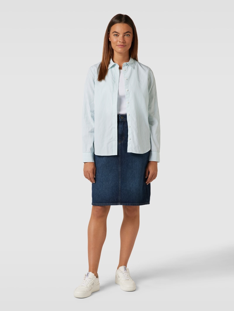 Bluse mit Streifenmuster Modell 'REG POPELINE' in aqua blau