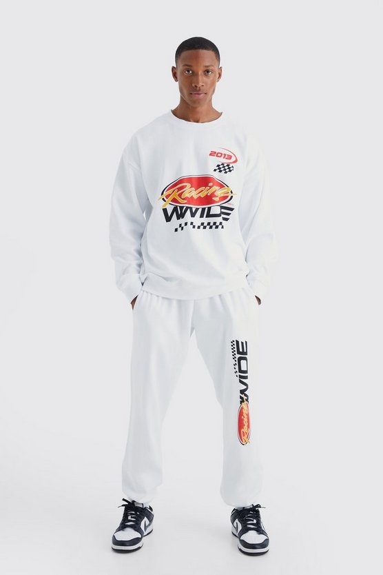 Oversize Sweatshirt-Trainingsanzug mit Racing Moto Print