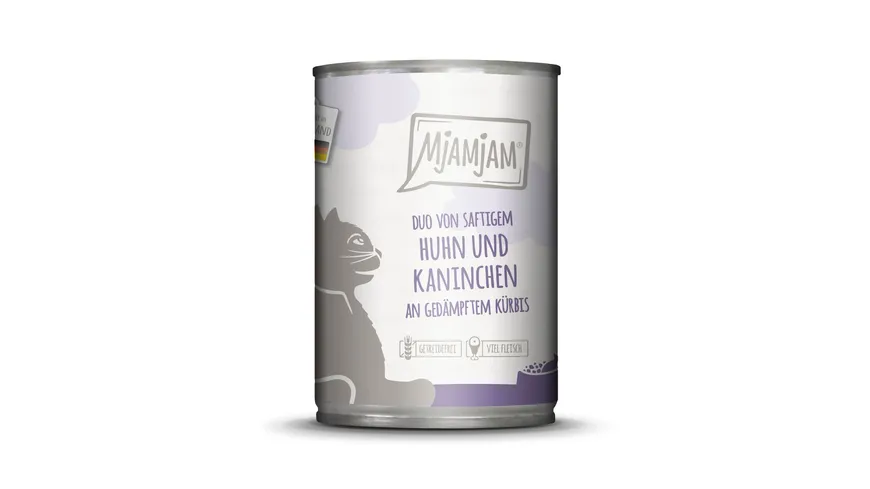 MjAMjAM Katzennassfutter DUO von saftigem Hühnchen & Kaninchen an gedämpftem Kürbis 400 g