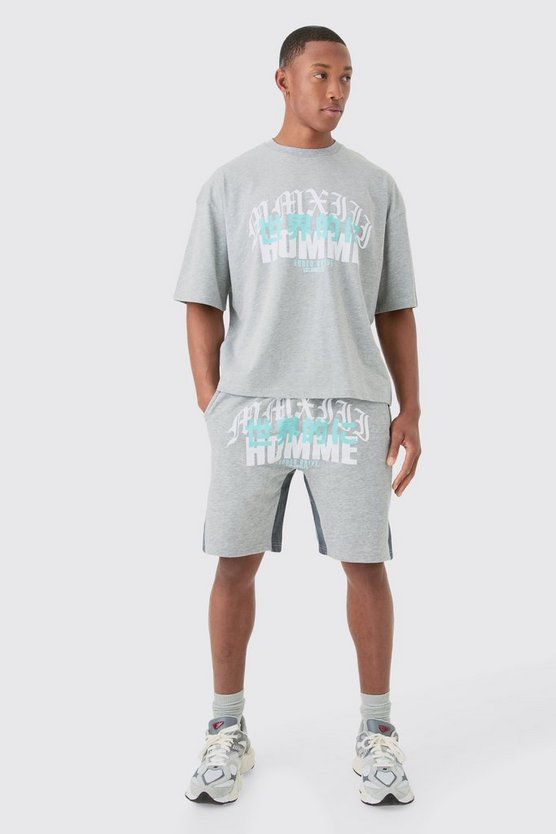 Denim T-Shirt und Shorts mit Homme Print