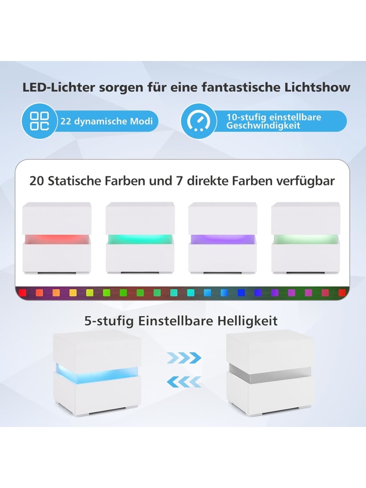 COSTWAY Nachttisch LED mit 2 Schubladen in Weiß günstig kaufen onesize