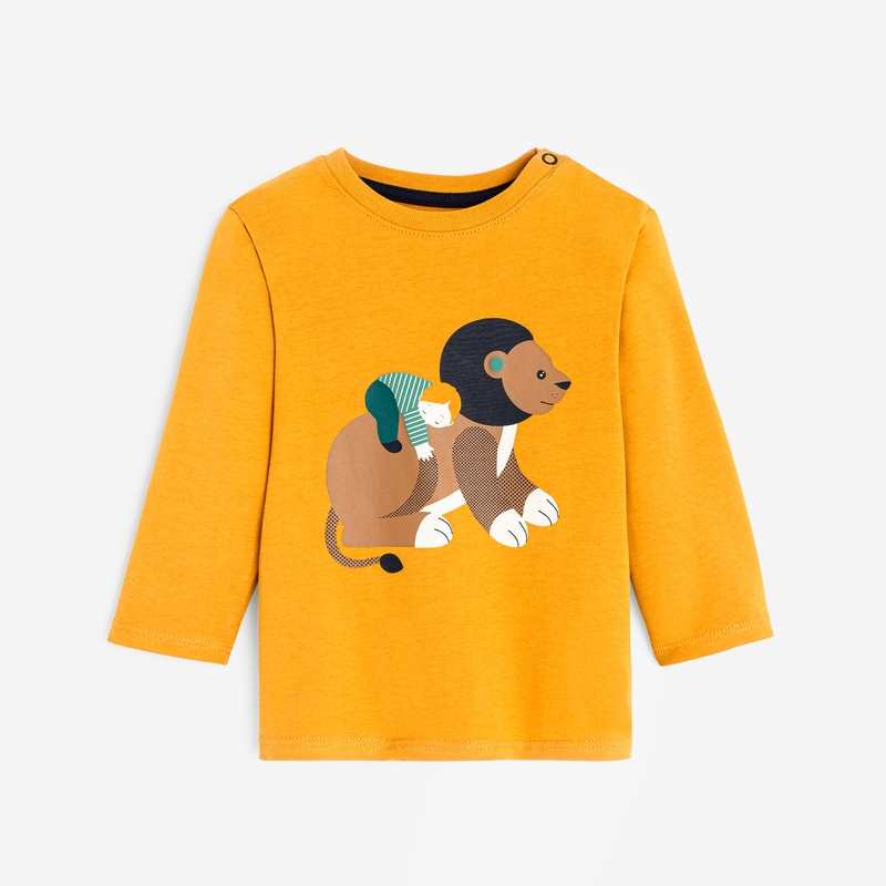 T-shirt lion câlin jaune bébé garçon
