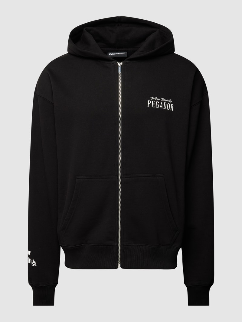 Sweatjacke mit Label-Print Modell 'LEANDER' in schwarz