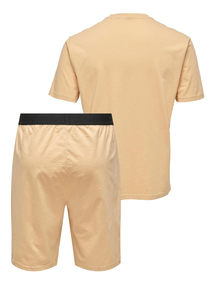 Only&Sons 2-Teiliger Pyjama Schlafanzug Kurzarm T-Shirt & Hose ONSBILLY in Beige günstig kaufen