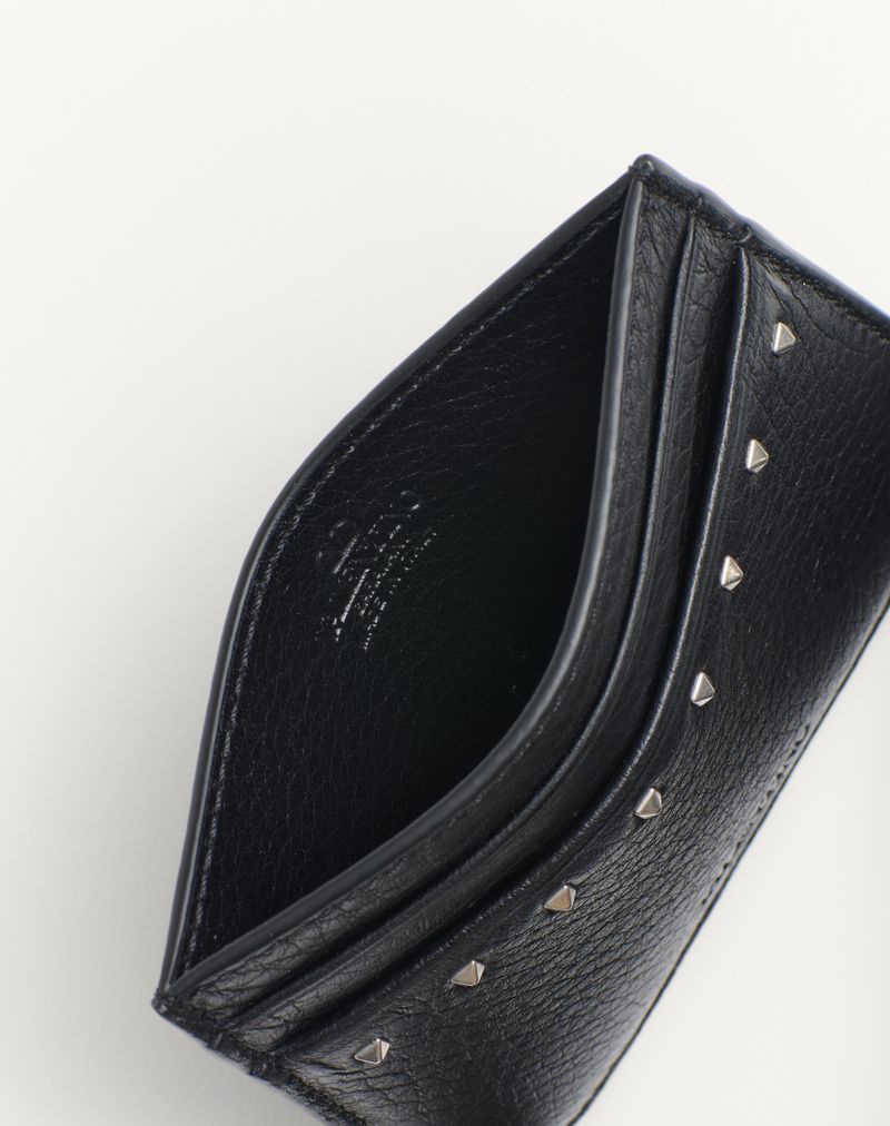Rockstud kortholder i granatfarvet kalveskind