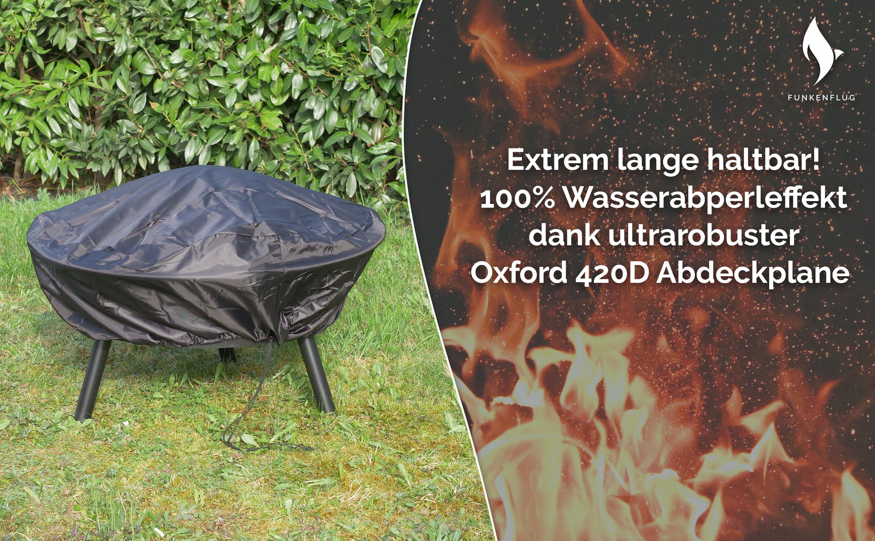 Funkenflug Feuerschale Feuerschale mit Funkenschutz in atemberaubender Mond und Sterne Optik, (Feuerschale inkl. Grillzubehör, Feuerkorb mit Grillrost & Grill Abdeckhaube), - Feuerstelle für geselliges Ambiente -