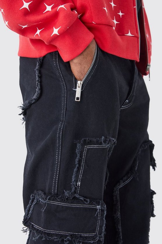 Lockere Cargo-Jeans mit ausgefranstem Saum