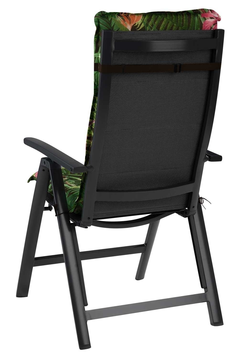 GO-DE Hochlehnerauflage TROPICAL, B 50 x L 120 cm, Grün, 4er Set, (Set, 4 St), Gartenstuhlauflagen für Hochlehnstühle