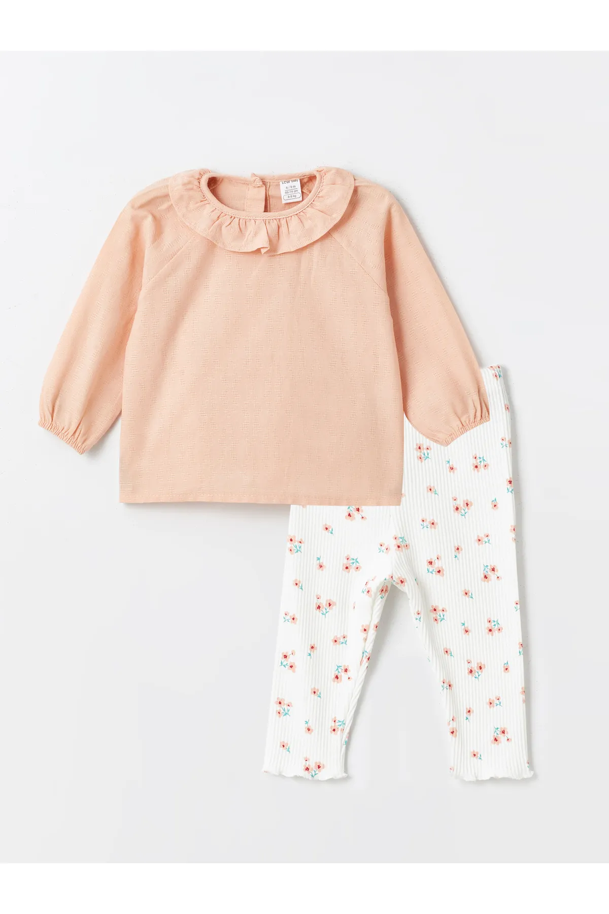 LC Waikiki  2-teiliges Set aus bedruckter Babybluse und Leggings für Babys mit Kragen und langen Ärmeln