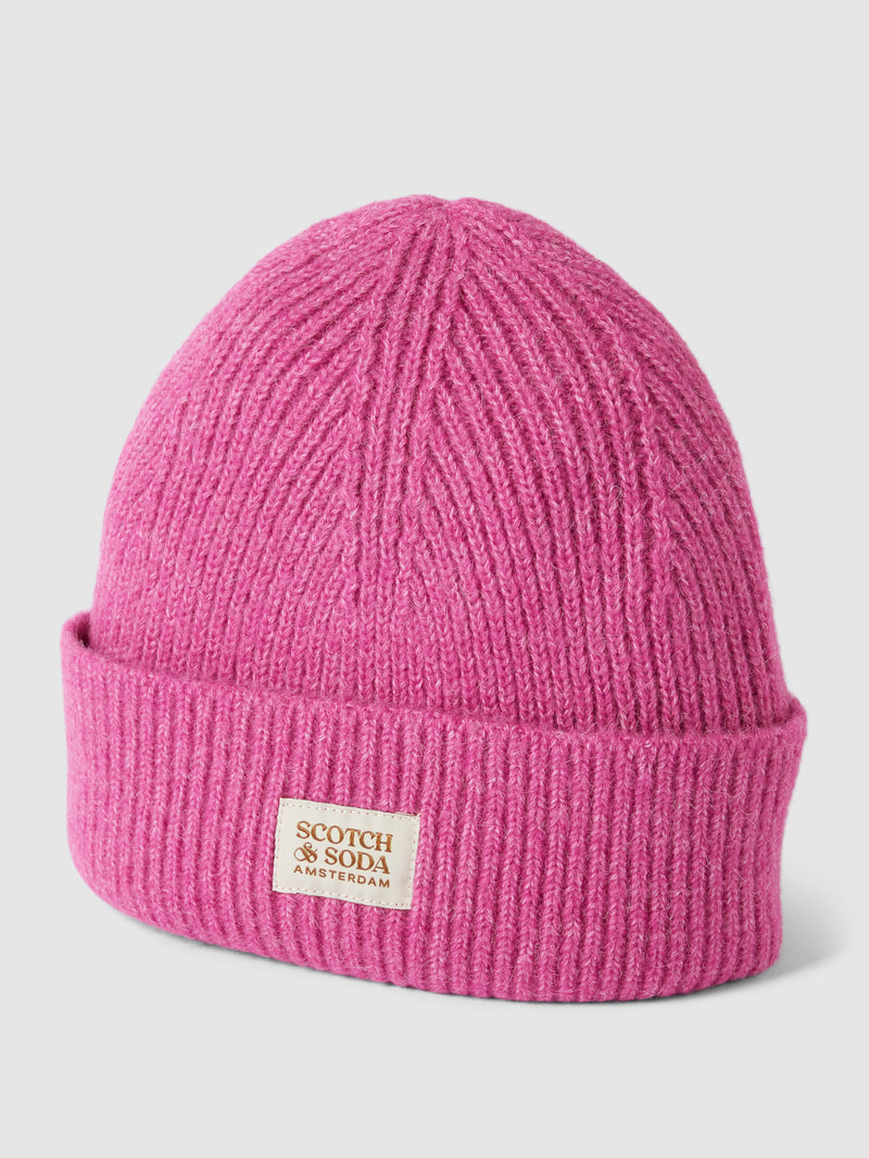 Unisex Strickmütze mit Label-Patch in pink