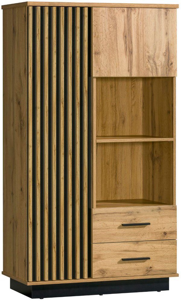 Feldmann-Wohnen Highboard Lamia, 90cm Wotan Eiche schwarz 2-türig