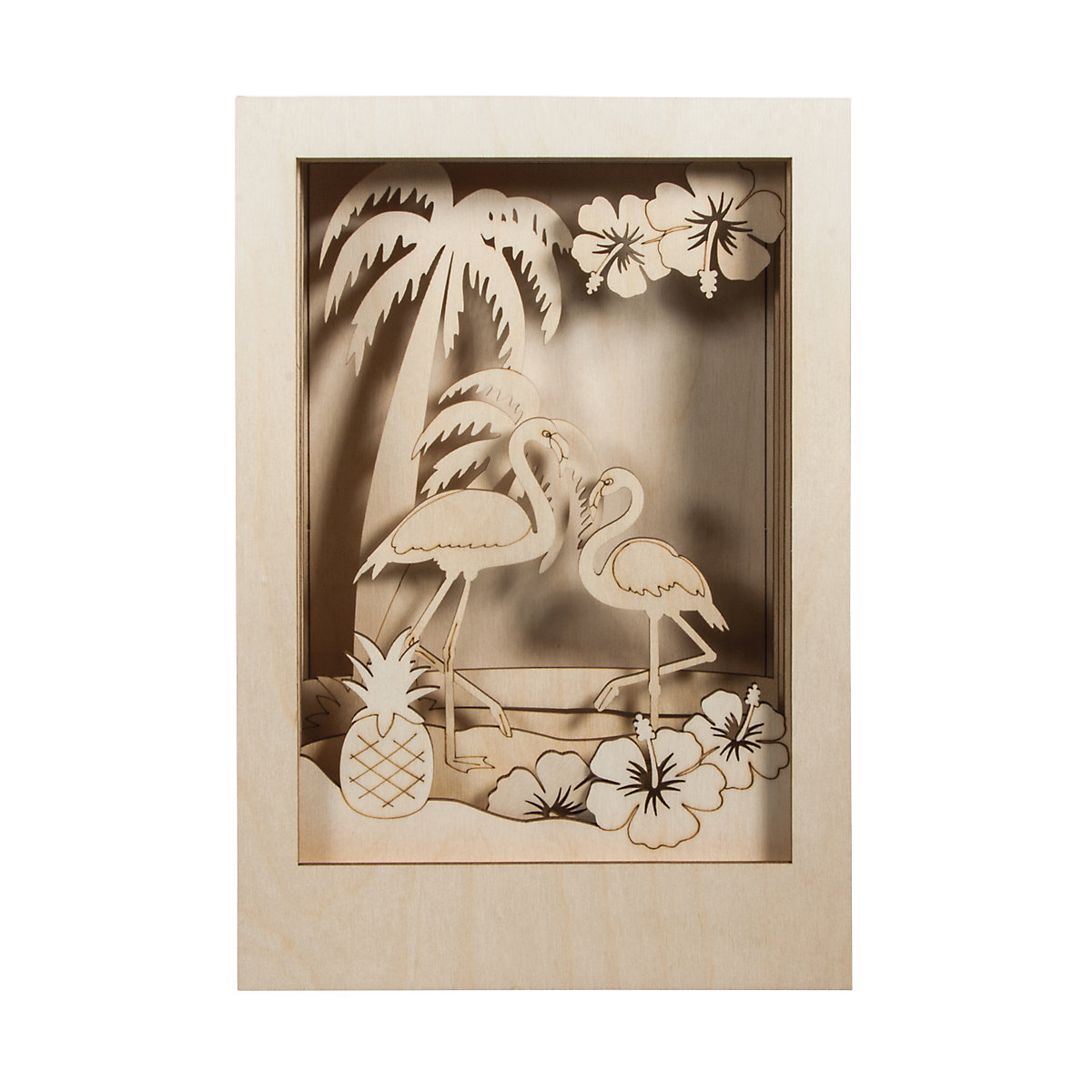Holzbausatz 3D-Motivrahmen Flamingo, natur, 20x30x6,7cm, 10-tlg.