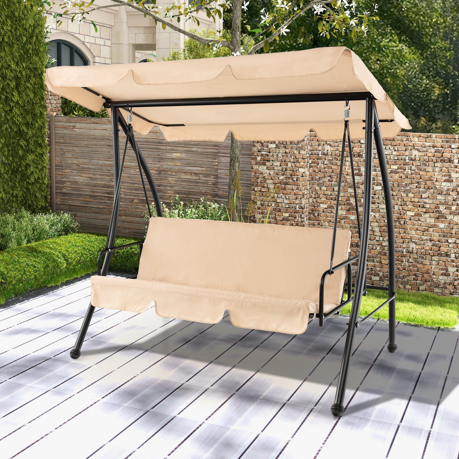 COSTWAY Hollywoodschaukel 2 in 1 Flachbett, 2,00-Sitzer, mit Dach