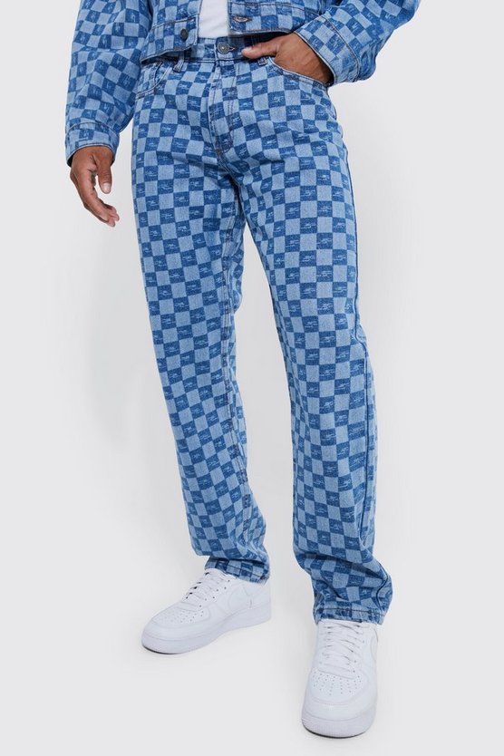 Lockere Jeans mit Schachbrett-Print