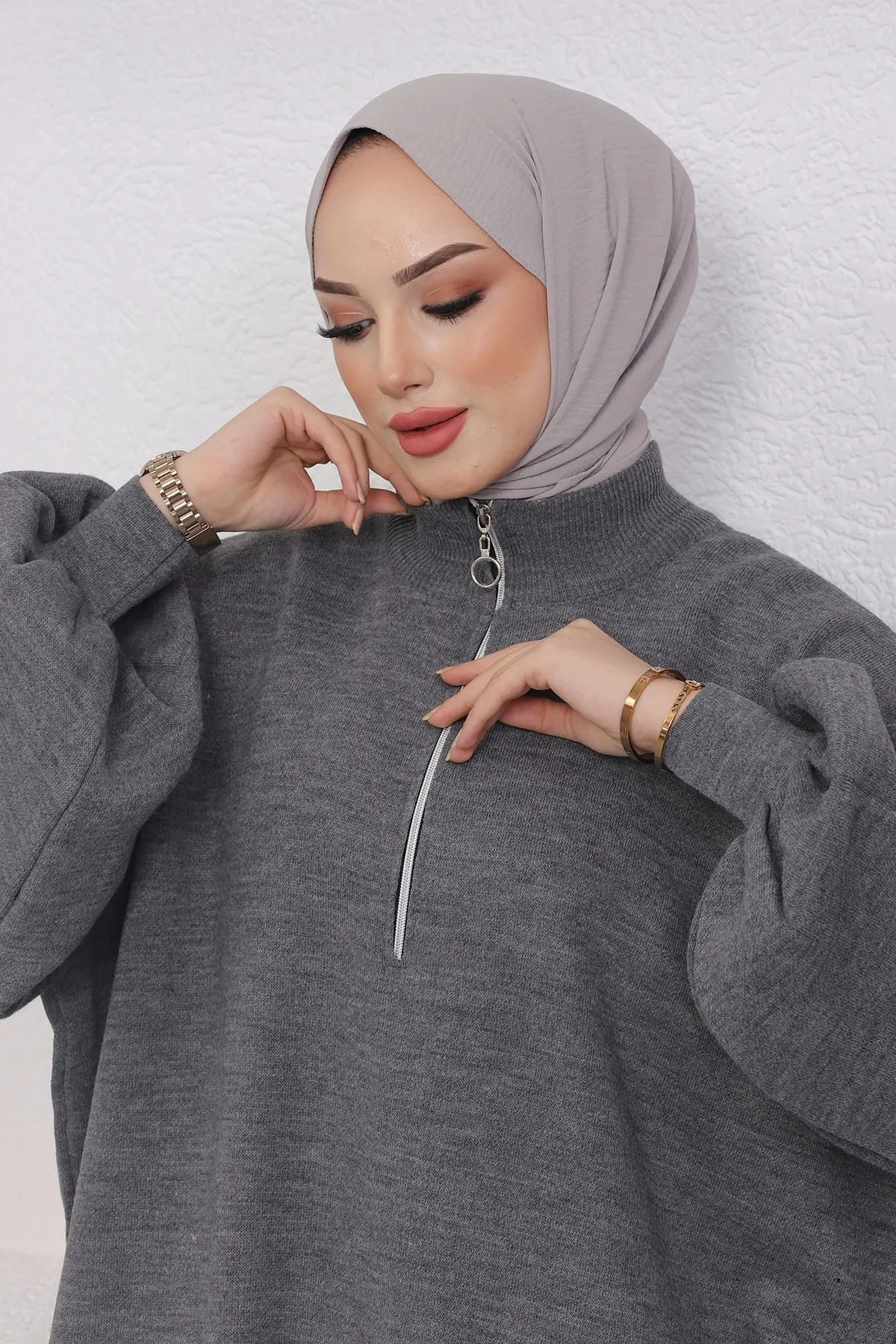InStyle  Sara Stricktunika mit Reißverschluss – Anthrazit