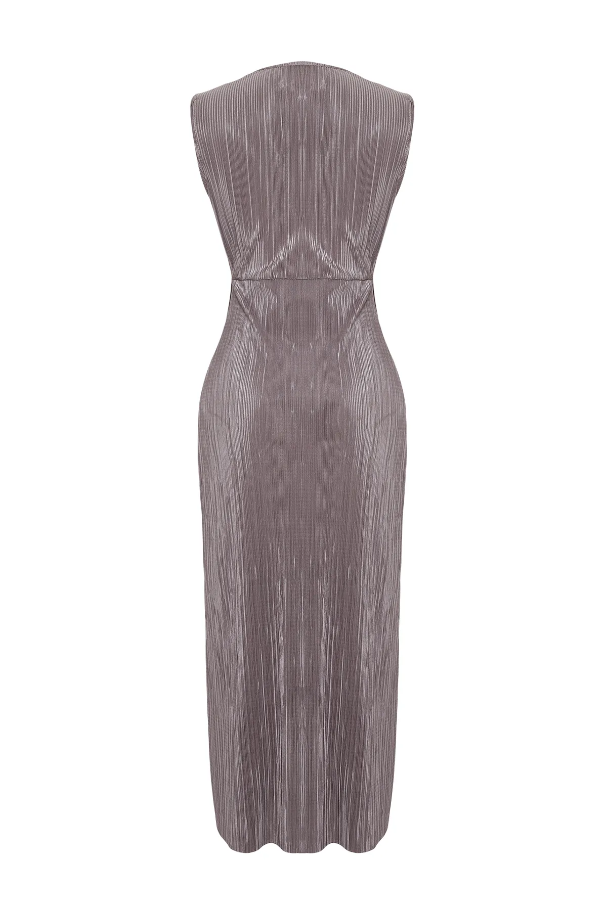 Trendyol Collection  Anthrazitfarbenes, plissiertes Midi-Maxikleid mit Zweireiher-Kragen TWOSS24EL00253