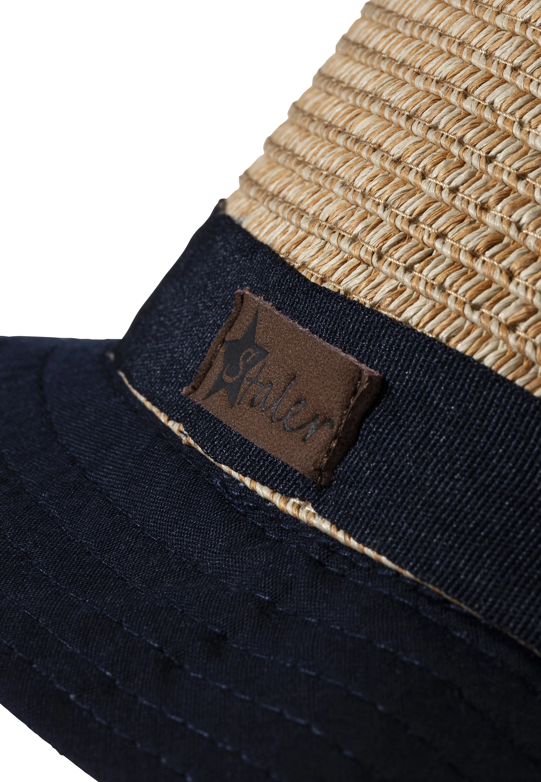 Strohhut mit farbiger Krempe und Logo-Patch
