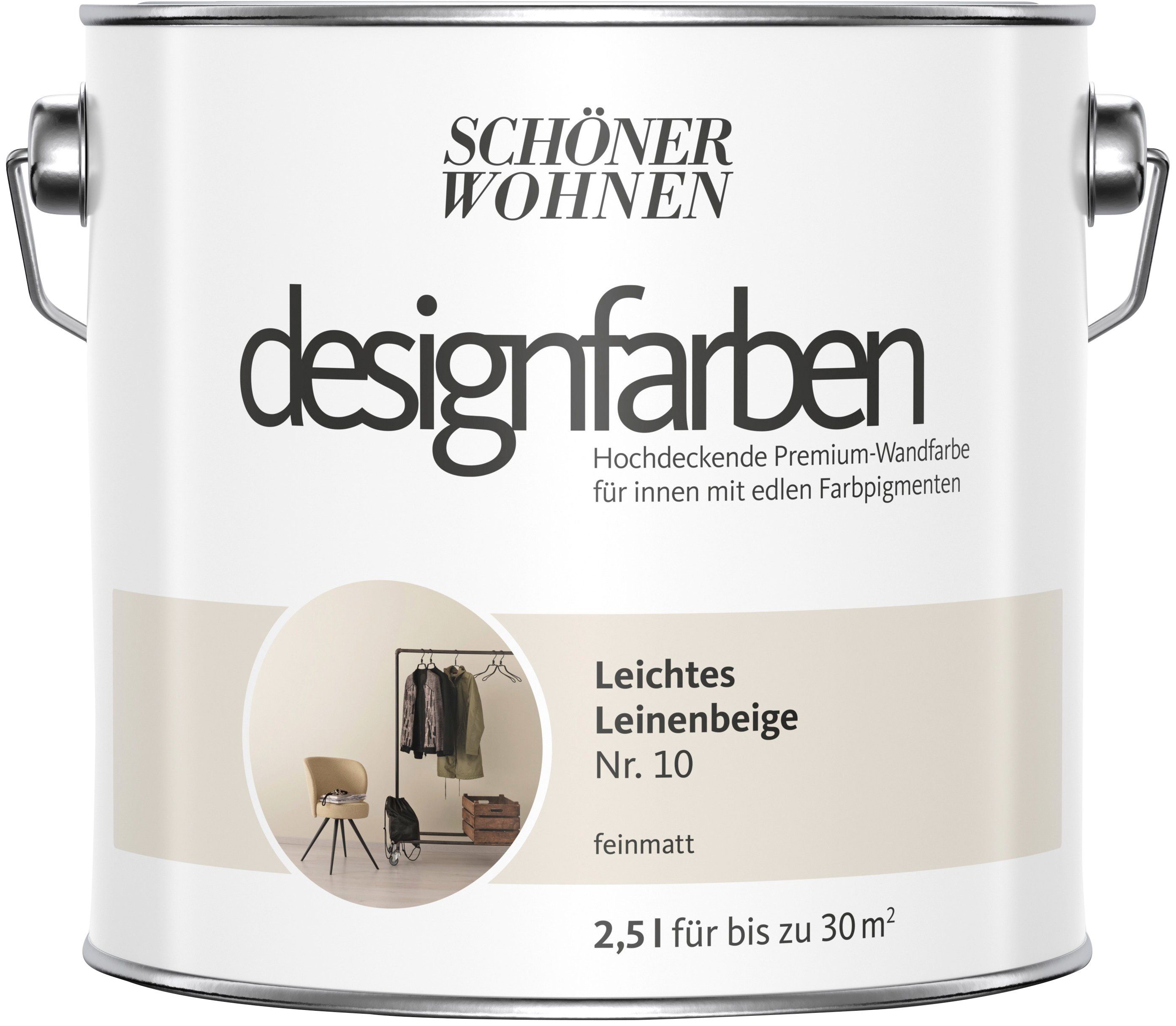 SCHÖNER WOHNEN FARBE Wand- und Deckenfarbe Designfarben, Leichtes Leinenbeige Nr. 10, hochdeckende Premium-Wandfarbe
